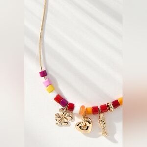 Anthropologie Beaded Gold Charm Necklace, NWT
